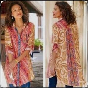 Soft Surroundings | Multi-Colored Brynn Boho Paisley Button-Up Shirt Dress Sz: S